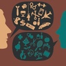Graphic showing profile of a man and a woman talking