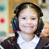 Photograph of a child in a school language lab