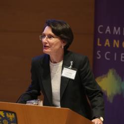 Dr Laura Wright chairing the Cambridge Language Sciences Annual Symposium 2019