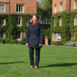 Photo of Kirsty McDougall with PhD candidate Linda Gerlach in Selwyn College gardens