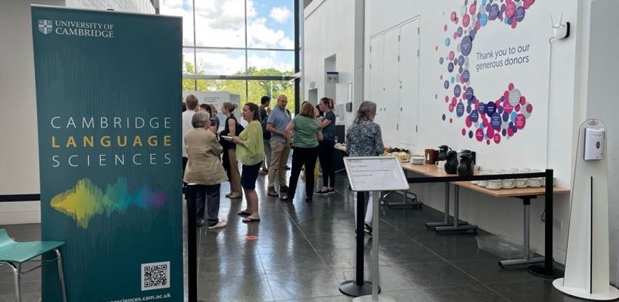 Delegates networking over lunch at the Language Sciences knowledge exchange workshop in June 2023