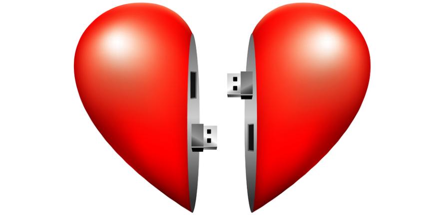 image of two halves of a heart shape connected by usbs