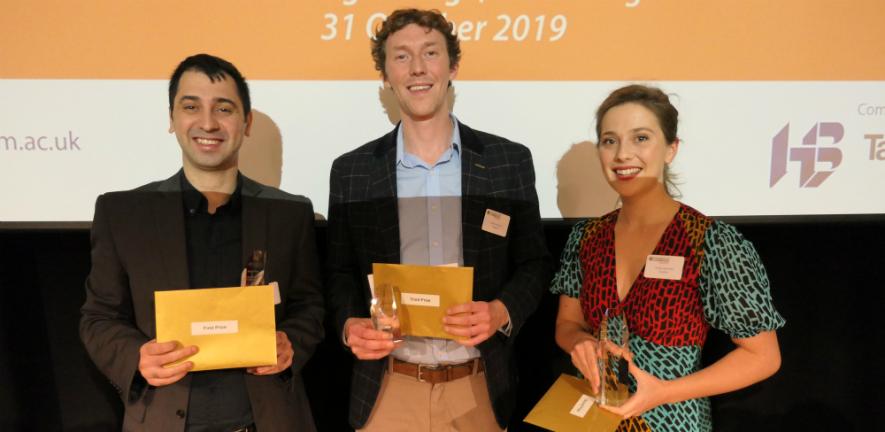 2019 Postdoc Business Plan Competition winners: Simon Baker of Versed AI and project leads from Univursa and Cambridge Bioelectronics