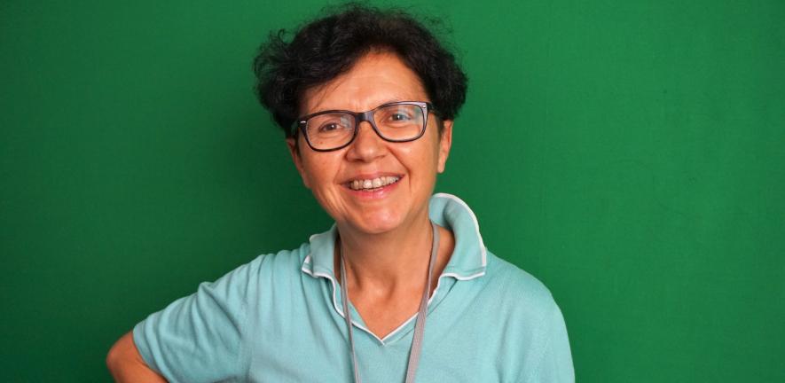 Portrait of Maria Teresa Guasti on green background